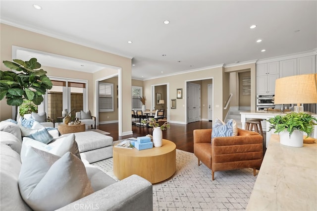 54 Sycamore Bnd, Irvine, CA 92620 - living area featuring recessed lighting, crown molding, and light wood finished floors