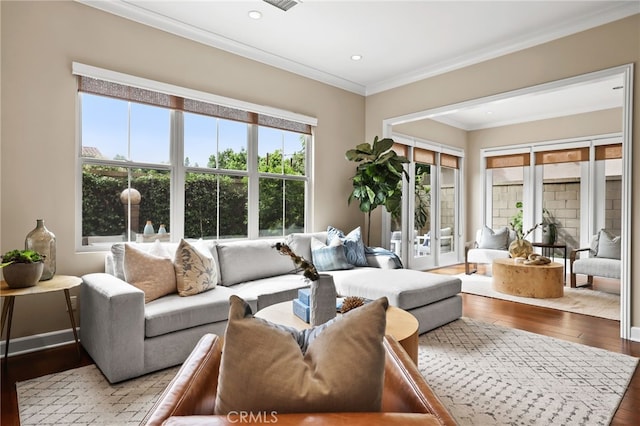 54 Sycamore Bnd, Irvine, CA 92620 - living room featuring hardwood / wood-style floors, crown molding, and recessed lighting