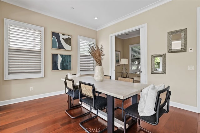 54 Sycamore Bnd, Irvine, CA 92620 - dining room featuring dark wood-style floors, ornamental molding, and recessed lighting
