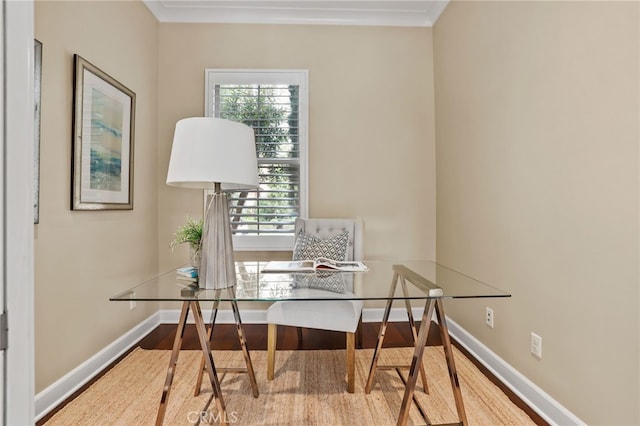 54 Sycamore Bnd, Irvine, CA 92620 - office area with wood finished floors and ornamental molding