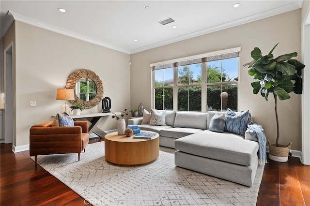 54 Sycamore Bnd, Irvine, CA 92620 - living area with ornamental molding, wood finished floors, and recessed lighting