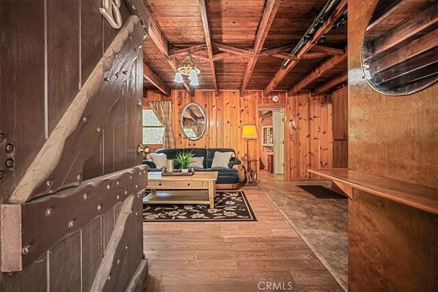 25837 Sunset Loop, Twin Peaks, CA 92391 - sitting room featuring wooden walls, wood finished floors, and wooden ceiling