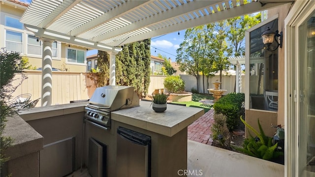 45422 Camino Monzon, Temecula, CA 92592 - fenced backyard with a patio, an outdoor kitchen, and a pergola