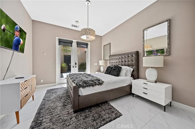 56720 Jack Nicklaus Blvd, La Quinta, CA 92253 - bedroom with french doors, access to exterior, and marble finish floors