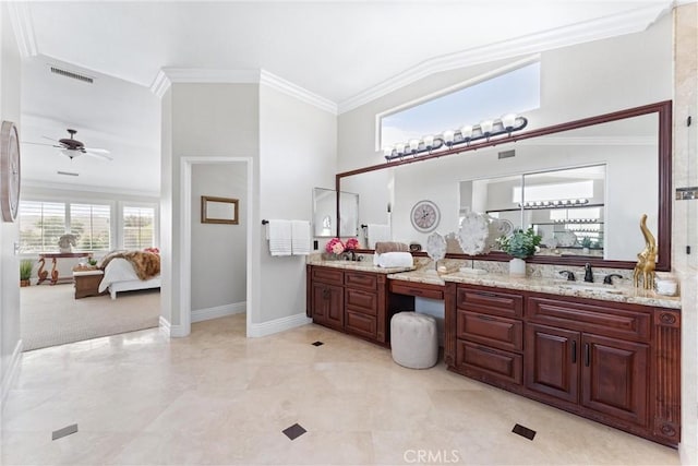 2571 Stetson Dr, Norco, CA 92860 - full bath with ensuite bathroom, double vanity, ceiling fan, and crown molding