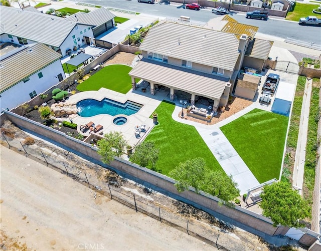 2571 Stetson Dr, Norco, CA 92860 - aerial perspective of suburban area featuring a pool area