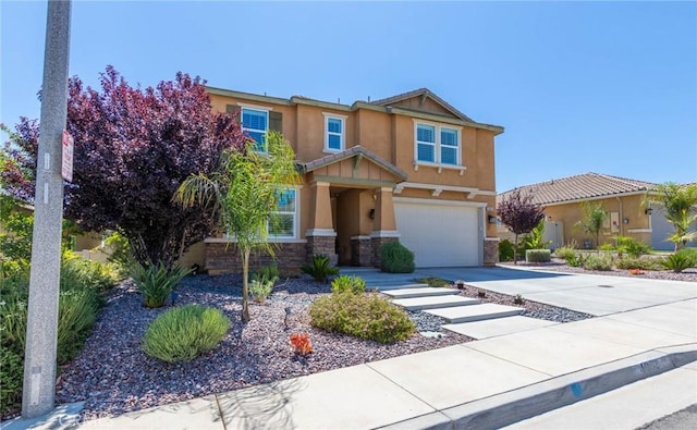 4062 Tamarind Rdg, Lake Elsinore, CA 92530 - craftsman-style home featuring stucco siding, stone siding, a garage, and concrete driveway