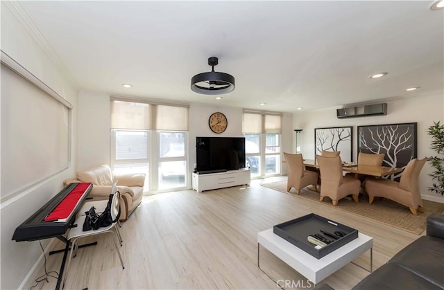 645 N Gramercy Pl, Los Angeles, CA 90004 - living room with wood finished floors, ornamental molding, and recessed lighting