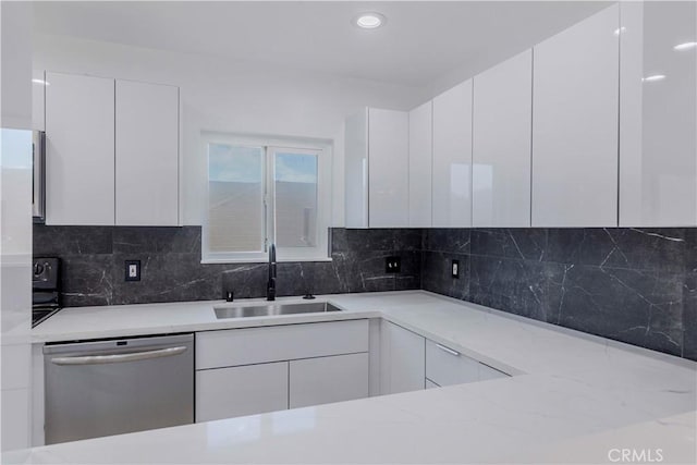 645 N Gramercy Pl, Los Angeles, CA 90004 - kitchen featuring dishwasher, modern cabinets, white cabinetry, and recessed lighting
