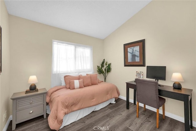 1047 E Huntington Dr Unit D, Monrovia, CA 91016 - bedroom featuring vaulted ceiling, dark wood-type flooring, and a desk