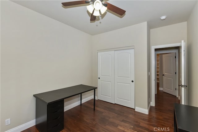 1179 Aleutian Dr, Lake Arrowhead, CA 92352 - unfurnished office with ceiling fan and dark wood-type flooring