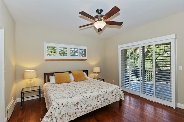 1179 Aleutian Dr, Lake Arrowhead, CA 92352 - bedroom featuring access to outside, wood finished floors, and ceiling fan