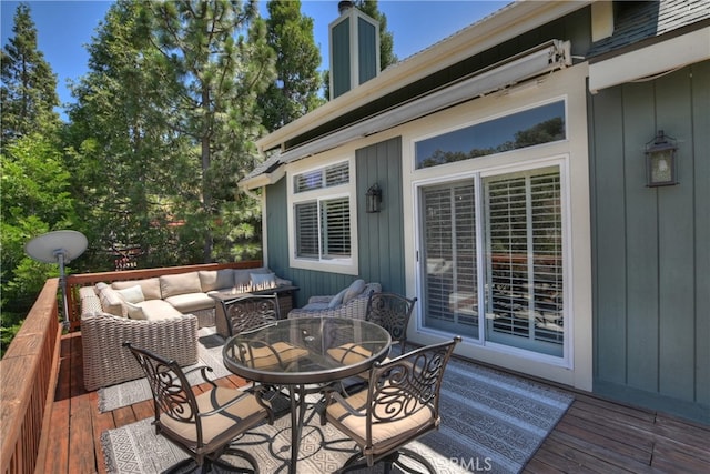1179 Aleutian Dr, Lake Arrowhead, CA 92352 - wooden terrace with outdoor lounge area and outdoor dining space
