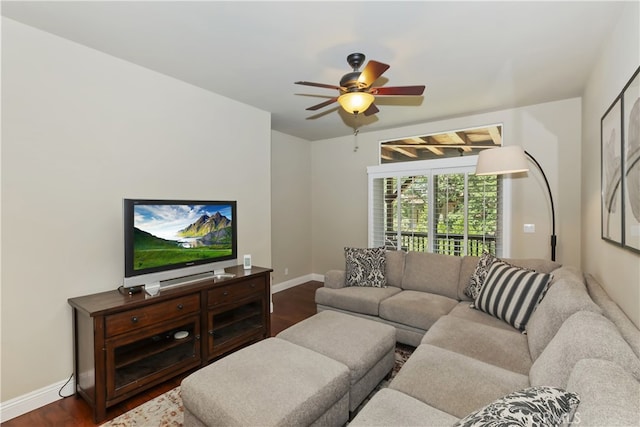 1179 Aleutian Dr, Lake Arrowhead, CA 92352 - living area with wood finished floors and a ceiling fan