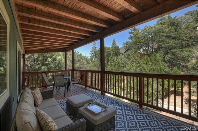 1179 Aleutian Dr, Lake Arrowhead, CA 92352 - wooden terrace featuring outdoor dining space and an outdoor hangout area