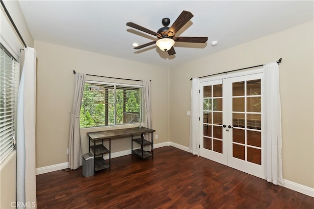1179 Aleutian Dr, Lake Arrowhead, CA 92352 - office area with french doors, wood finished floors, and ceiling fan