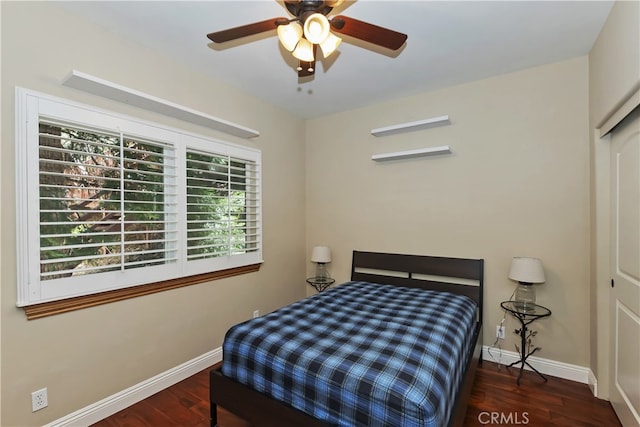 1179 Aleutian Dr, Lake Arrowhead, CA 92352 - bedroom featuring wood finished floors, a closet, and ceiling fan