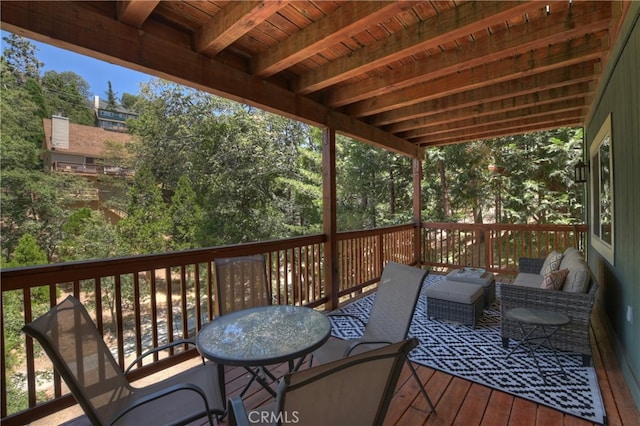 1179 Aleutian Dr, Lake Arrowhead, CA 92352 - wooden terrace featuring outdoor lounge area