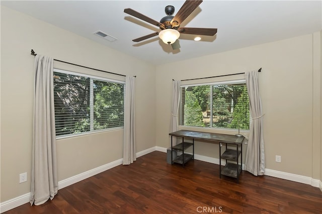 1179 Aleutian Dr, Lake Arrowhead, CA 92352 - office with plenty of natural light, wood finished floors, and ceiling fan
