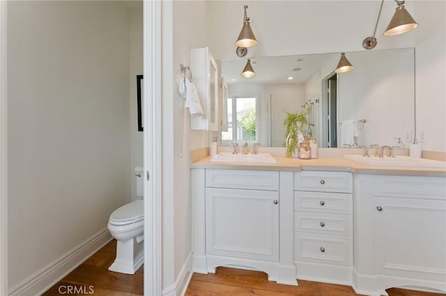 3201 4th Ave, Corona Del Mar, CA 92625 - bathroom featuring double vanity, a stall shower, and wood finished floors