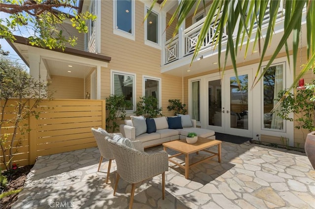 3201 4th Ave, Corona Del Mar, CA 92625 - patio / terrace with french doors, a patio area, and outdoor lounge area