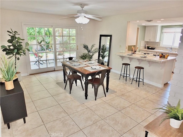 2524 Littleton Pl, Costa Mesa, CA 92626 - dining space featuring light tile patterned floors, plenty of natural light, and a ceiling fan