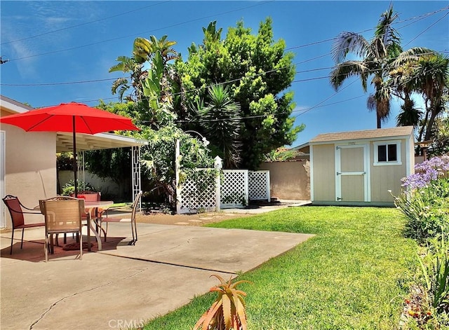 2524 Littleton Pl, Costa Mesa, CA 92626 - view of yard featuring a shed, a patio, and outdoor dining area