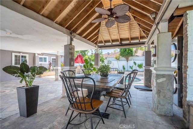 7549 Variel Ave, Canoga Park, CA 91303 - view of patio featuring a gazebo, ceiling fan, and outdoor dining space