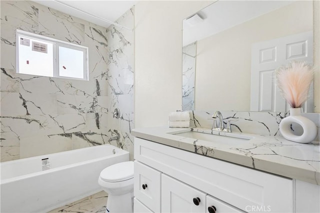 3876 Olmsted Ave, Los Angeles, CA 90008 - full bathroom with vanity, marble look tile flooring, and bathtub / shower combination