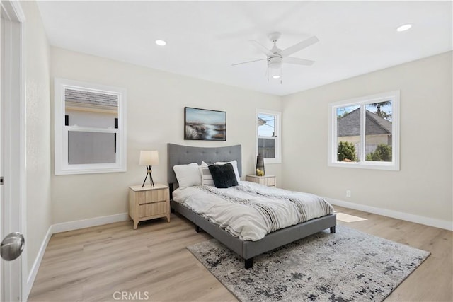 3876 Olmsted Ave, Los Angeles, CA 90008 - bedroom featuring light wood-type flooring, recessed lighting, and ceiling fan