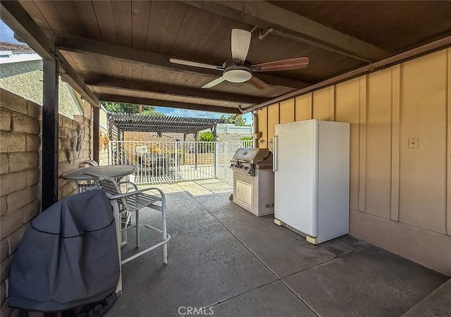 17213 Horace St, Granada Hills, CA 91344 - view of patio featuring ceiling fan and an outdoor kitchen