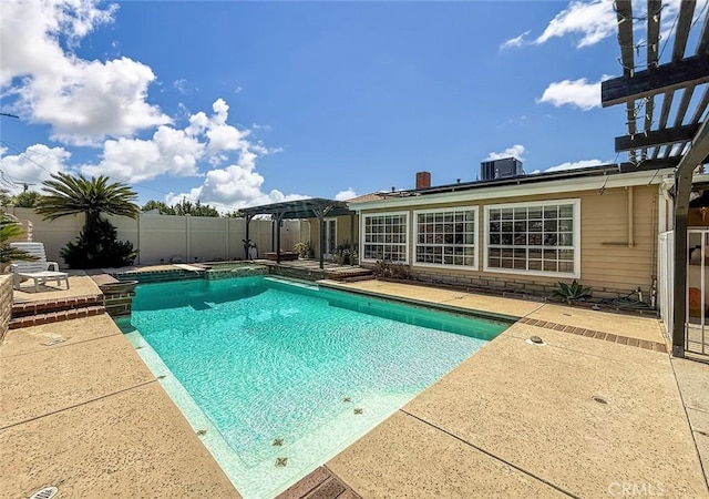 17213 Horace St, Granada Hills, CA 91344 - view of swimming pool with a patio area, a fenced backyard, a pergola, and a pool with connected hot tub