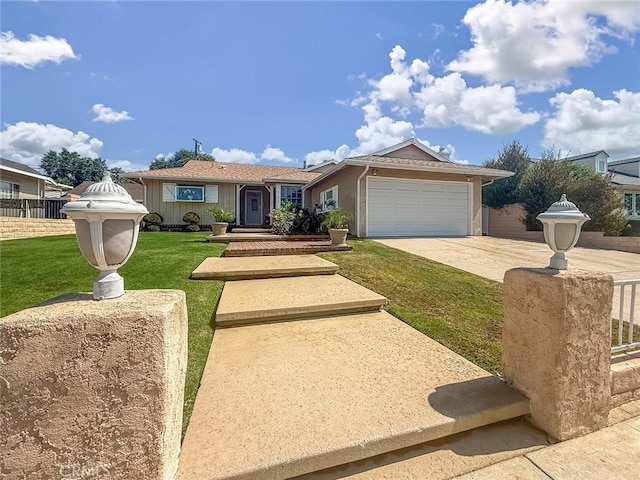 17213 Horace St, Granada Hills, CA 91344 - ranch-style home featuring concrete driveway, a garage, and a front lawn