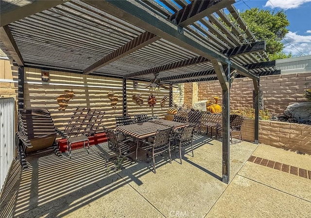 17213 Horace St, Granada Hills, CA 91344 - view of patio with a pergola, outdoor dining space, and a ceiling fan