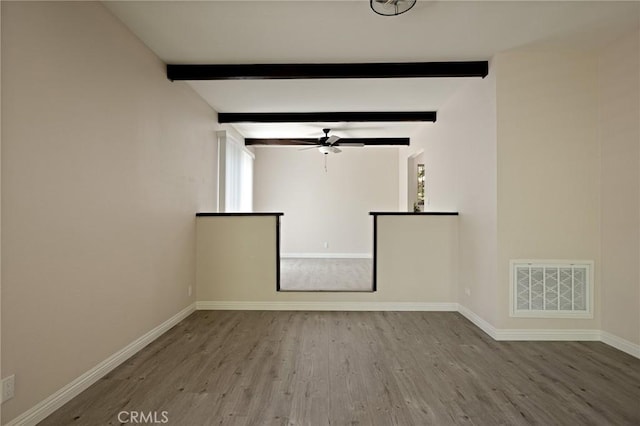 833 E Victoria, Lake Arrowhead, CA 92352 - empty room featuring wood finished floors, beam ceiling, and a ceiling fan
