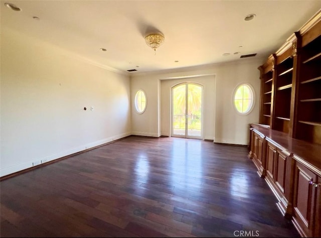 119 Furlong Ln, Bradbury, CA 91008 - unfurnished living room featuring crown molding and dark wood-style floors