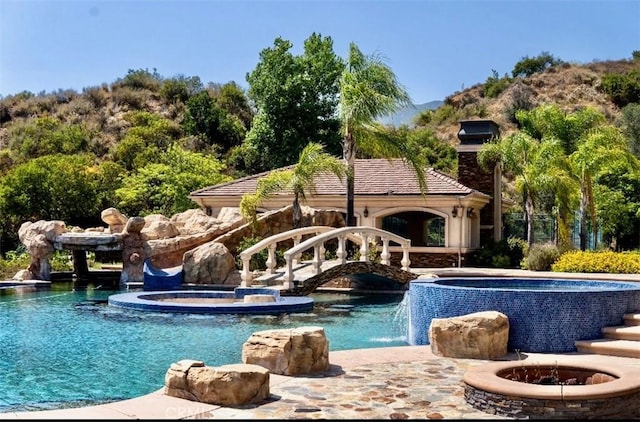 119 Furlong Ln, Bradbury, CA 91008 - swimming pool featuring an outdoor hot tub and a mountain view