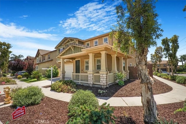 16202 Orion Ave, Chino, CA 91708 - craftsman house with a porch, stucco siding, a garage, and concrete driveway