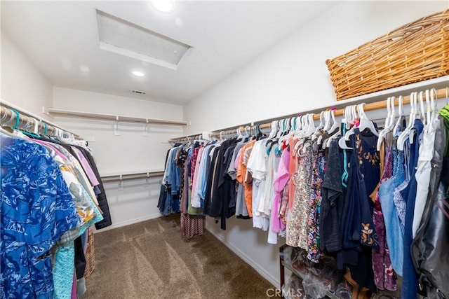 5935 Monte Vista Rd, Phelan, CA 92371 - walk in closet featuring attic access and carpet flooring