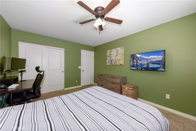 5935 Monte Vista Rd, Phelan, CA 92371 - bedroom featuring carpet, a closet, and a ceiling fan
