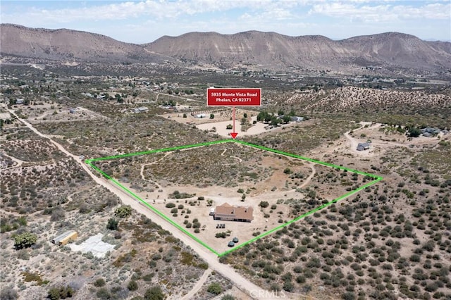 5935 Monte Vista Rd, Phelan, CA 92371 - aerial view of property and surrounding area with property parcel outlined and mountains