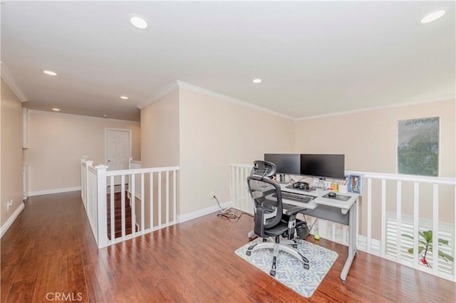 1528 W Delvale St, West Covina, CA 91790 - office space featuring ornamental molding, wood finished floors, and recessed lighting