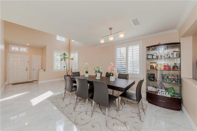 1528 W Delvale St, West Covina, CA 91790 - dining room with ornamental molding and marble finish flooring