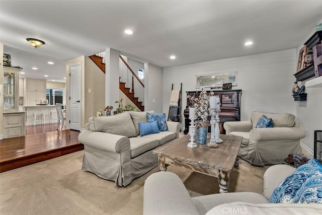20072 Mural Cir, Huntington Beach, CA 92646 - living room featuring recessed lighting and stairs