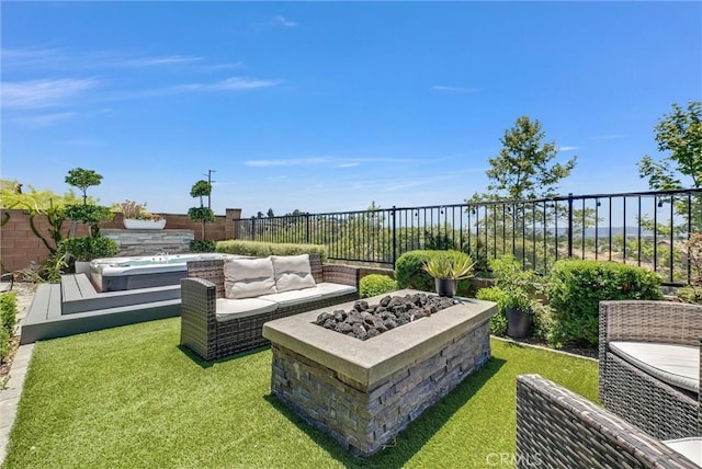 40569 Koa Ct, Temecula, CA 92591 - fenced backyard featuring an outdoor living space with a fire pit