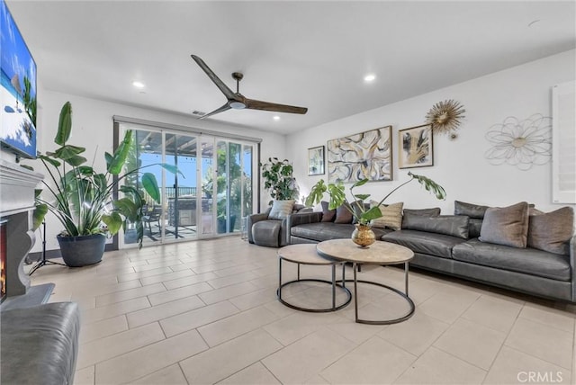 40569 Koa Ct, Temecula, CA 92591 - living room featuring recessed lighting, ceiling fan, and light tile patterned floors