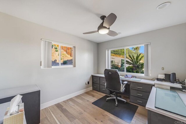 3526 Ticonderoga St, San Diego, CA 92117 - home office with healthy amount of natural light, light wood finished floors, and ceiling fan