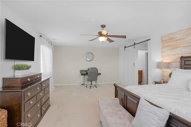 1405 Santa Victoria Rd Unit 2, Chula Vista, CA 91913 - bedroom featuring light colored carpet, a barn door, and ceiling fan
