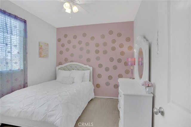 1405 Santa Victoria Rd Unit 2, Chula Vista, CA 91913 - bedroom with wallpapered walls, multiple windows, light carpet, and ceiling fan