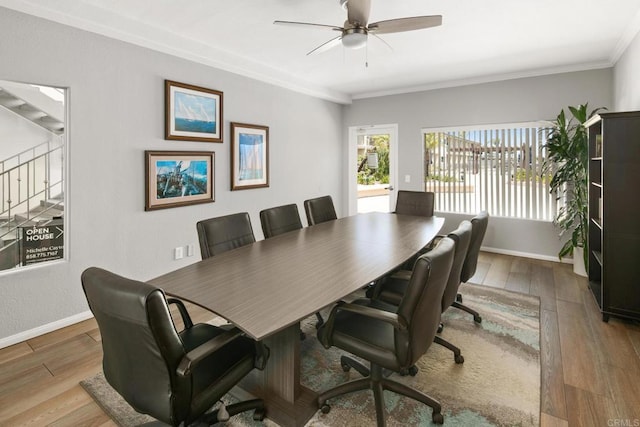 1021 Scott St Unit 130, Point Loma, CA 92106 - home office featuring wood finished floors, a ceiling fan, and crown molding